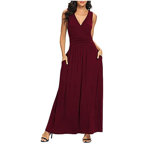 

Women's A Line Dress Maxi long Dress Navy White Black Red Sleeveless Solid Color Summer Casual 2021 S M L XL 2XL