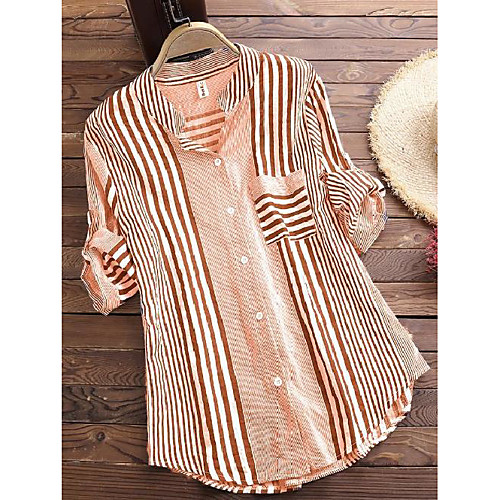 

Women's Plus Size Tops Blouse Shirt Stripes Long Sleeve V Neck Spring Summer Blue Orange Black Big Size L XL XXL XXXL 4XL