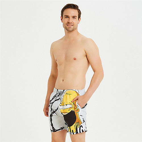 

Men's Sporty Casual Breathable Outdoor Sports Sports Beach Shorts Pants Cartoon Short Elastic Drawstring Design White