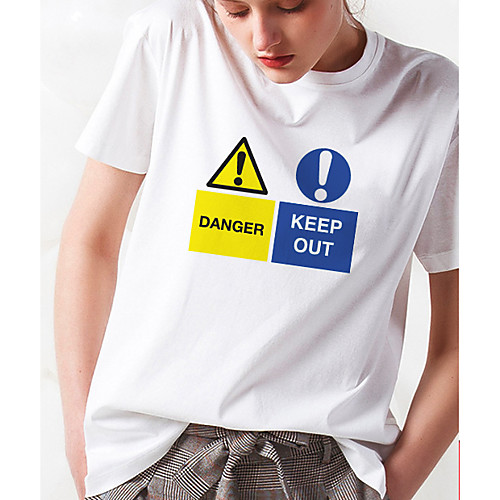 

Women's Painting T shirt Text Safety Sign Print Round Neck Basic Tops Cotton Blue Yellow Black