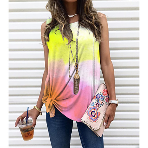

Women's Beach Tank Top Vest T shirt Tie Dye Print Round Neck Streetwear Boho Tops Loose Purple Red Khaki
