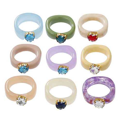 

9 Pcs Colorful Resin Rings Set Acrylic Cute Trendy Rings Y2k Style Rings Retro Candy Rings Unique Square Gem Stackable Chunky Ring for Women and Girls js000049-3