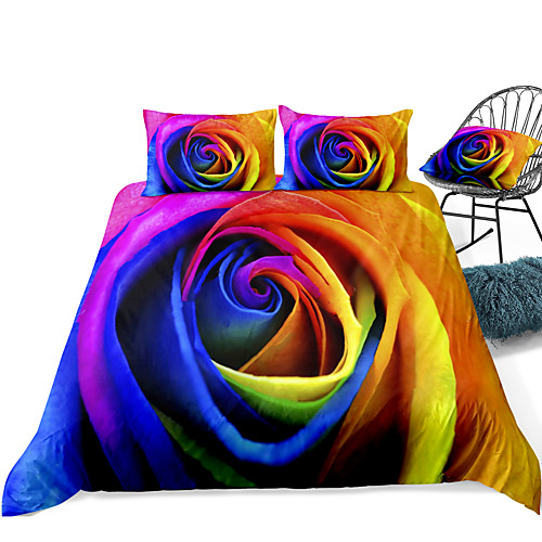 

Duvet Cover Sets 3 Piece Rayon / Polyester 3D Rainbow Reactive Print Bohemian Style