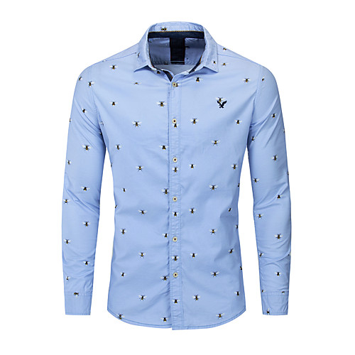 

Men's Shirt Graphic Button-Down Long Sleeve Casual Tops 100% Cotton Lightweight Casual Fashion Breathable Blue