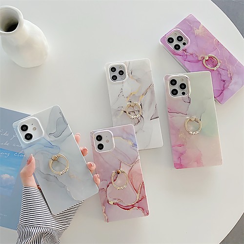 

Phone Case For Apple Back Cover iPhone 12 Pro Max 11 SE 2020 X XR XS Max 8 7 Shockproof Dustproof Ring Holder Color Gradient Geometric Pattern Marble TPU