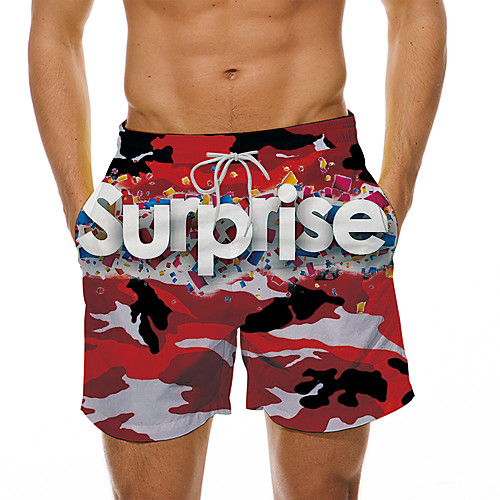 

Men's Casual Designer Quick Dry Breathable Beach Swimming Pool Bermuda shorts Board Shorts Pants Camouflage Graphic Prints Letter Short 3D Print Drawstring Elastic Waist Camouflage Red / Summer