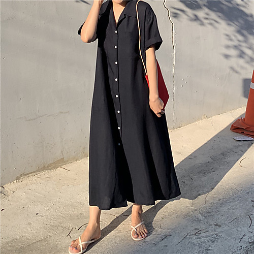 

Women's A Line Dress Midi Dress Light Blue Apricot Dark Blue Short Sleeve Solid Color Spring Summer Casual 2021 One-Size / Cotton / Cotton