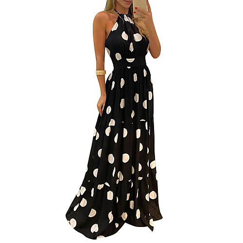 

Women's A Line Dress Maxi long Dress Leopard Wave point Sleeveless Print Summer Sexy 2021 S M L XL