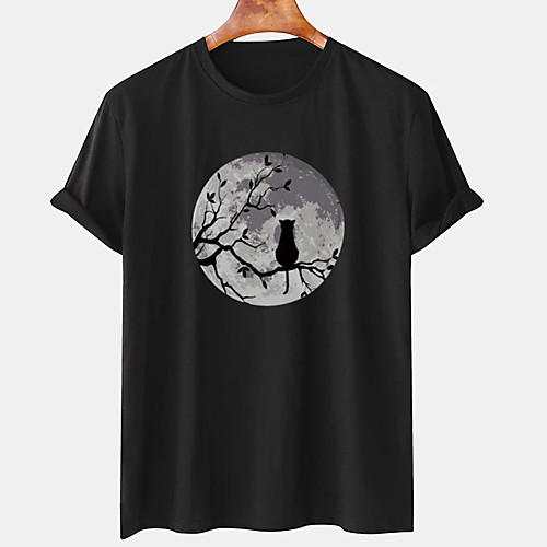 

Men's Unisex Tee T shirt Hot Stamping Cat Graphic Prints Plus Size Print Short Sleeve Casual Tops Cotton Basic Designer Big and Tall White Black
