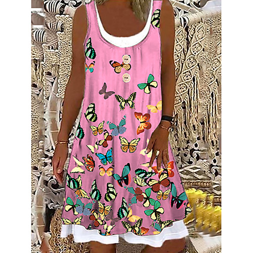 

Women's Loose Knee Length Dress Blue Yellow Blushing Pink Black Sleeveless Multi Color Summer Casual Loose 2021 S M L XL XXL XXXL