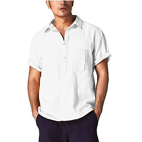 

Men's Shirt Solid Colored Button-Down Short Sleeve Casual Tops Cotton Casual Fashion Breathable Comfortable White Yellow Black