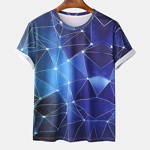 

Men's Tee T shirt 3D Print Graphic Prints Geometry Print Short Sleeve Daily Tops Cotton Casual Designer Big and Tall Blue