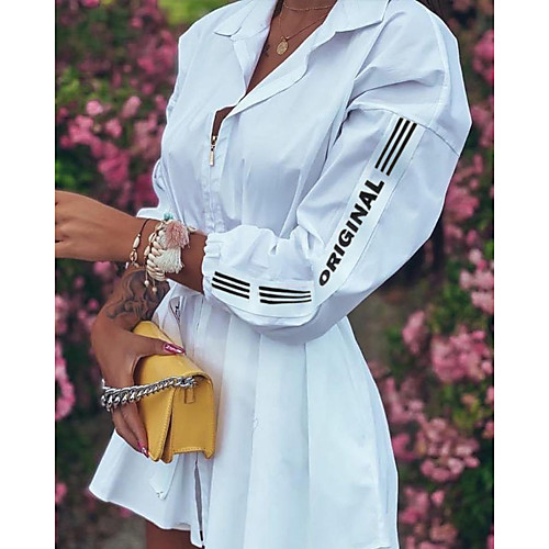 

Women's Shirt Dress Short Mini Dress Black letter print Short Sleeve Letter Spring & Fall Casual 2021 S M L XL 2XL