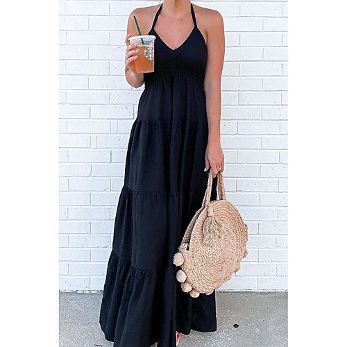 

Women's A Line Dress Maxi long Dress Black Sleeveless Solid Color Spring Summer Casual Sexy 2021 Shipped on the same day S M L XL