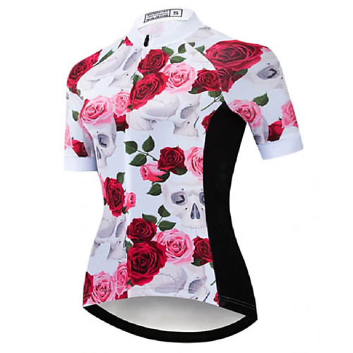 

21Grams Women's Short Sleeve Cycling Jersey Summer Spandex Polyester Red and White Floral Botanical Bike Jersey Top Mountain Bike MTB Road Bike Cycling Quick Dry Moisture Wicking Breathable Sports