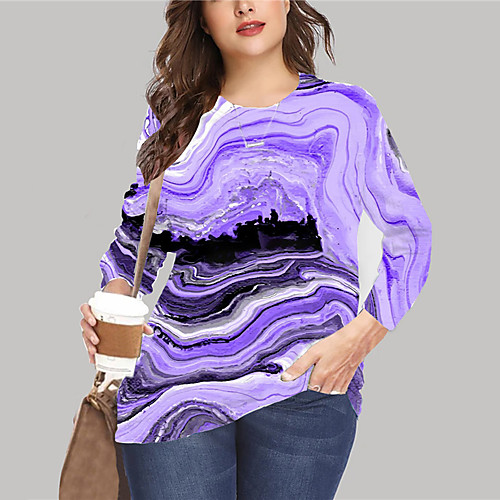 

Women's Plus Size Tops Pullover Sweatshirt Striped Graphic Abstract Print Long Sleeve Crewneck Basic Fall Summer Purple LightBlue Big Size XL XXL 3XL 4XL 5XL