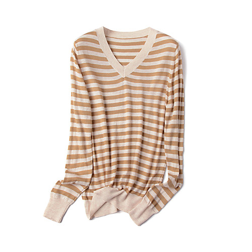 

Women's Stripes Cardigan Long Sleeve Sweater Cardigans V Neck Wine Red Blue Yellow