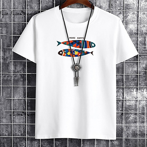 

Men's Unisex Tee T shirt Hot Stamping Graphic Prints Fish Letter Plus Size Print Short Sleeve Casual Tops Cotton Basic Fashion Designer Big and Tall White Black Khaki