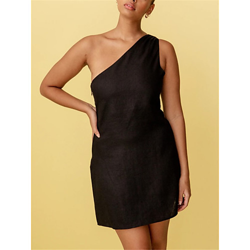 

Women's Sheath Dress Short Mini Dress Black Red Sleeveless Solid Color Fall Summer One Shoulder Casual Holiday 2021 S M L XL