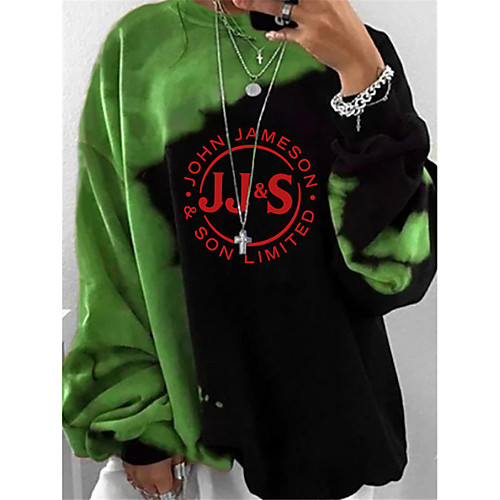 

Women's Sweatshirt Pullover Color Block Letter Oversized Monograms Print Casual Daily Sports 3D Print Sportswear Streetwear Hoodies Sweatshirts Oversized Green