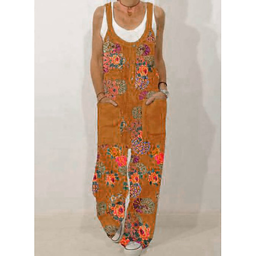 

european and american new style cotton and linen printed jumpsuit 282