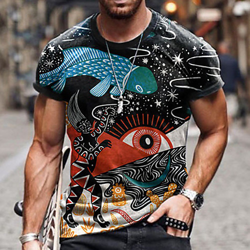 

Men's Tee T shirt Shirt 3D Print Graphic Tribal Plus Size Short Sleeve Casual Tops Basic Vintage Designer Slim Fit A B C / Summer