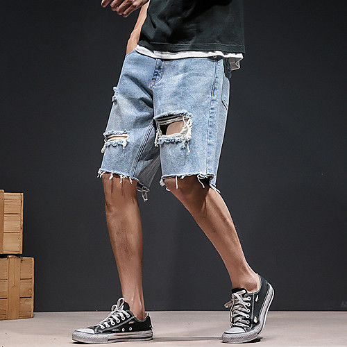 

Men's Stylish Sporty Casual / Sporty Streetwear Comfort Daily Sports Jeans Shorts Pants Solid Color Knee Length Pocket Blue