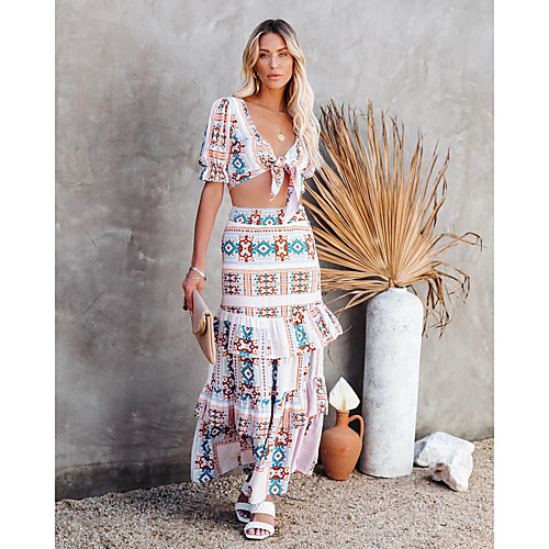 

Women's Swing Dress Maxi long Dress White Sleeveless Print Spring Summer Casual / Daily 2021 S M L XL