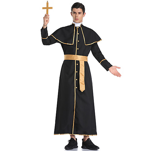 

Pastor Coat Adults' Men's Halloween Halloween Halloween Festival / Holiday Terylene Black Men's Easy Carnival Costumes Solid Color / Necklace / Waist Belt
