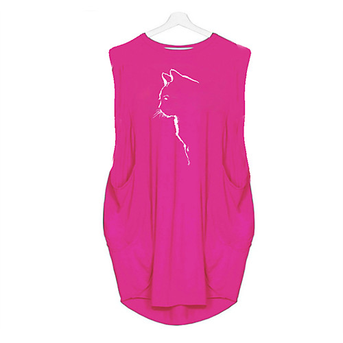 

Women's T Shirt Dress Tee Dress Knee Length Dress Blue Yellow Fuchsia Gray Green White Black Sleeveless Cat Animal Summer Round Neck Casual Oversized 2021 S M L XL XXL 3XL 4XL 5XL