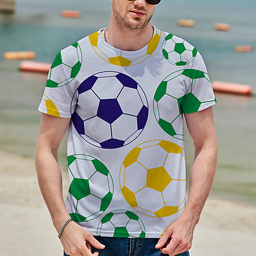 

Men's Tee T shirt Shirt 3D Print Graphic Prints Football Print Short Sleeve Daily Tops Casual Designer Big and Tall White