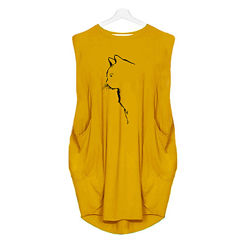 

Women's T Shirt Dress Tee Dress Knee Length Dress Blue Yellow Fuchsia Gray Green White Black Sleeveless Cat Animal Summer Round Neck Casual Oversized 2021 S M L XL XXL 3XL 4XL 5XL