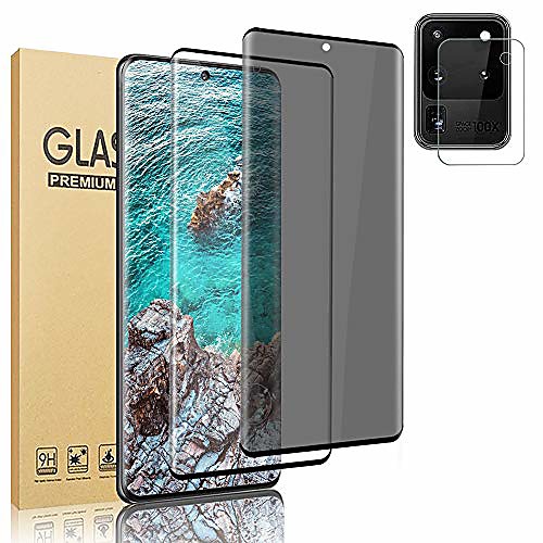 

[3 pack]galaxy s20 ultra screen protector,privacyhd tempered glass screen protectorcamera lens protector[fingerprint unlock][9h hardness][anti-spy]full coverage protective film for samsung s20 ultra