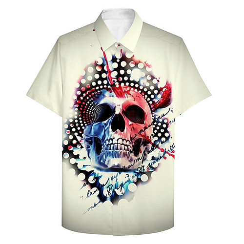 

Men's Shirt 3D Print Skull Plus Size 3D Print Button-Down Short Sleeve Casual Tops Casual Fashion Breathable Comfortable Beige