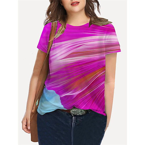 

Women's Plus Size Tops T shirt Color Gradient Graphic Print Short Sleeve Crewneck Basic Summer Blue Purple Big Size XL XXL 3XL 4XL 5XL