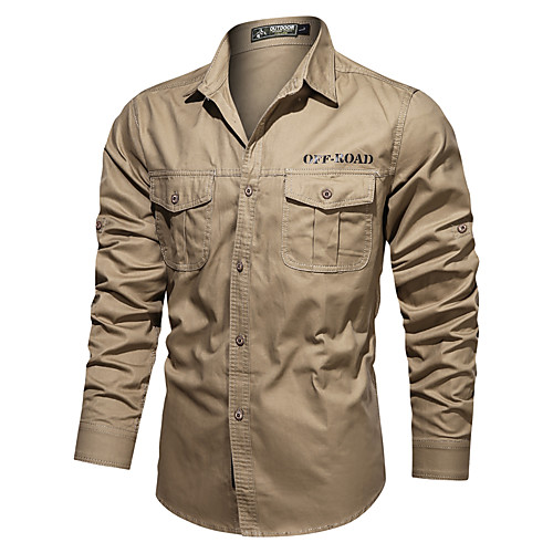 

Men's Shirt non-printing Solid Color Plus Size 2021跨境新款夏季男士军装纯棉纯色衬衫跨境户外长袖军装工装上衣棉工装外贸男纯棉秋天冬天沙滩户外休闲修身合身大码宽松衬衫 Print Long Sleeve Outdoor Tops 100% Cotton Military Blue Army Green Khaki