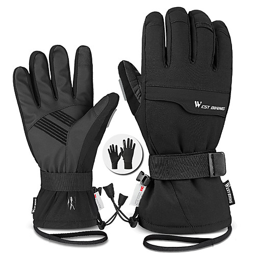 

Winter Bike Gloves / Cycling Gloves Touch Gloves Reflective Windproof Warm Wearable Full Finger Gloves Sports Gloves Lycra Bule / Black Black for Adults' Outdoor Exercise Cycling / Bike