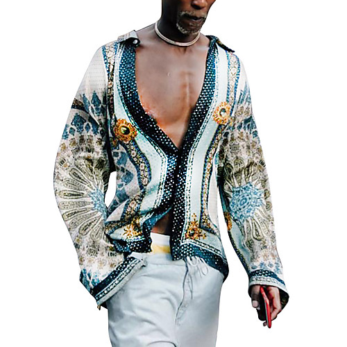 

Men's Shirt Floral Button-Down Long Sleeve Casual Tops Casual Fashion Breathable Comfortable Rainbow