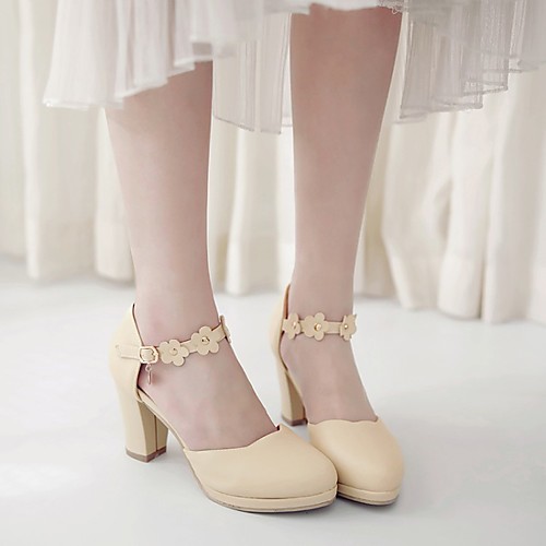 

Women's Heels Chunky Heel Round Toe PU Synthetics White Black Pink