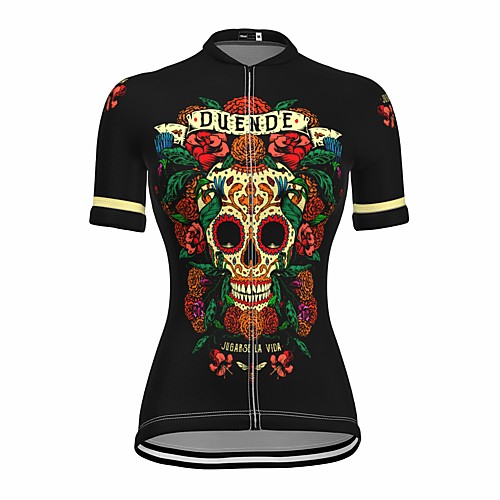 

21Grams Women's Short Sleeve Cycling Jersey Summer Spandex Black Skull Floral Botanical Bike Top Mountain Bike MTB Road Bike Cycling Quick Dry Moisture Wicking Sports Clothing Apparel / Stretchy