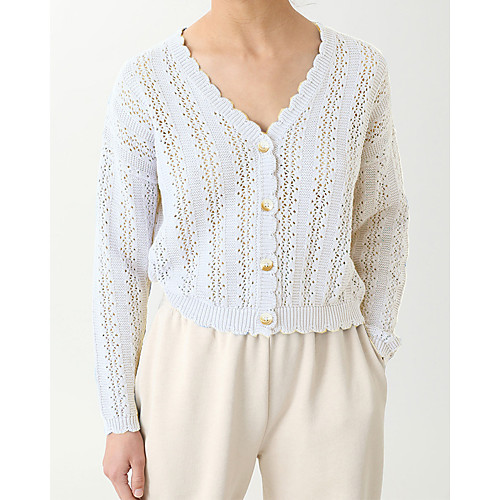 

Women's Solid Color Cardigan Long Sleeve Sweater Cardigans V Neck White Blushing Pink Black