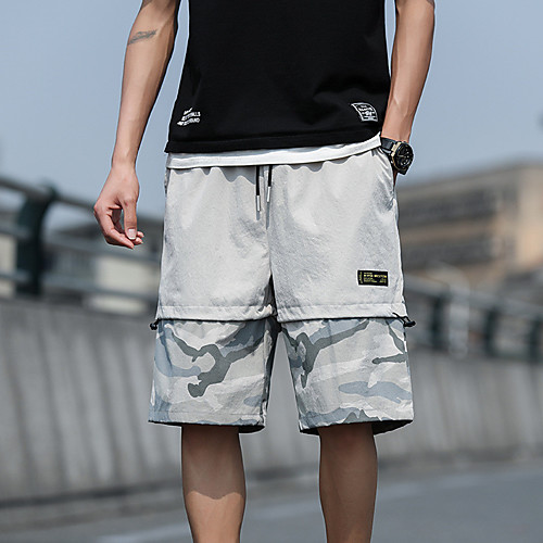

Men's Stylish Sporty Casual / Sporty Streetwear Comfort Daily Sports Jeans Shorts Pants Camouflage Knee Length Drawstring Pocket Elastic Drawstring Design Print Blue Black Light Grey