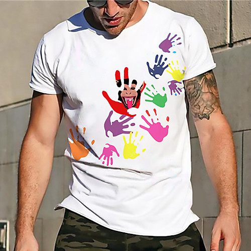 

Men's Unisex Tee T shirt Hot Stamping Graphic Prints Hand Plus Size Print Short Sleeve Casual Tops Basic Designer Big and Tall White