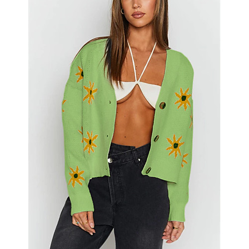 

Women's Pattern Cardigan Long Sleeve Sweater Cardigans V Neck Blue Blushing Pink Green