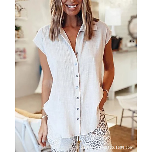

Women's Blouse Shirt Plain Button Shirt Collar Basic Streetwear Tops White
