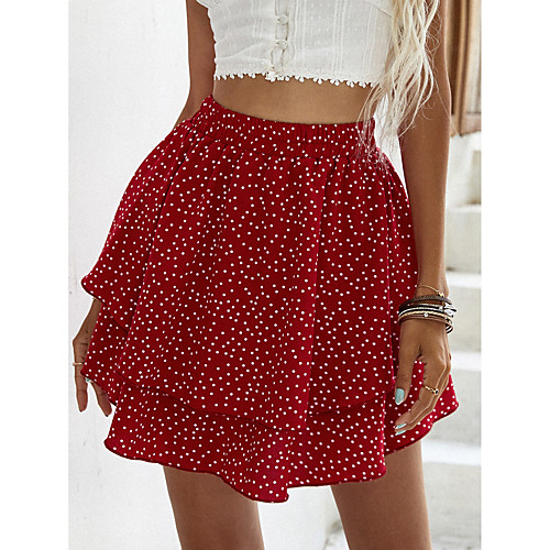 

LITB Basic Women's Skirts Date Vacation Boho Polka Dot Layered