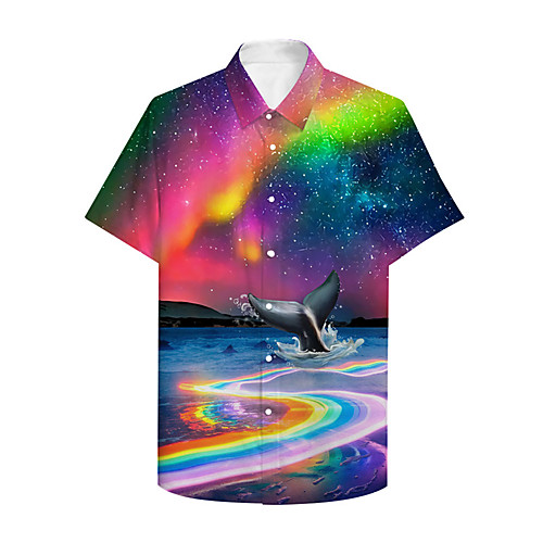 

Men's Shirt 3D Print Rainbow Animal Plus Size 3D Print Button-Down Short Sleeve Casual Tops Casual Fashion Breathable Comfortable Rainbow / Sports