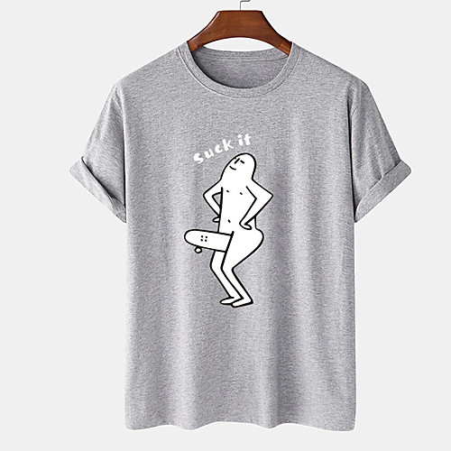 

Men's Unisex Tee T shirt Hot Stamping Cartoon Graphic Prints Plus Size Print Short Sleeve Casual Tops Cotton Basic Designer Big and Tall Black Gray
