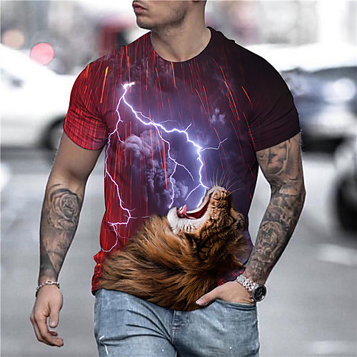 

Men's Unisex Tee T shirt Shirt 3D Print Lightning Graphic Prints Print Short Sleeve Daily Tops Casual Designer Big and Tall Red