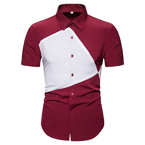 

Men's Shirt Patchwork Color Block Short Sleeve Casual Tops Casual Red